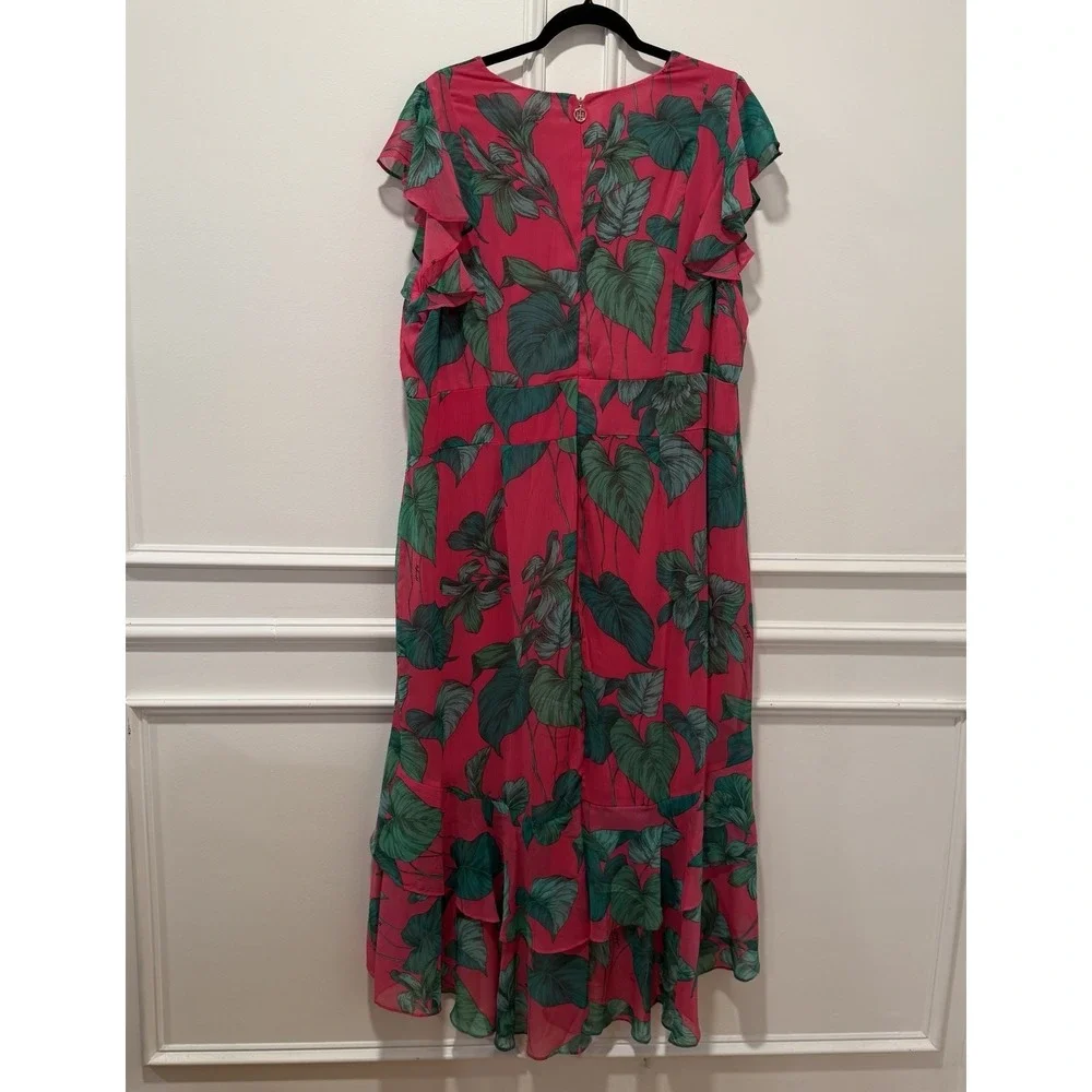 Tommy Hilfiger Women's Size 20W Pink Green Palm‎ Leaf Print Dress